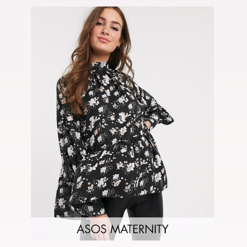 Asos maternity floral print long sleeve blouse size 8